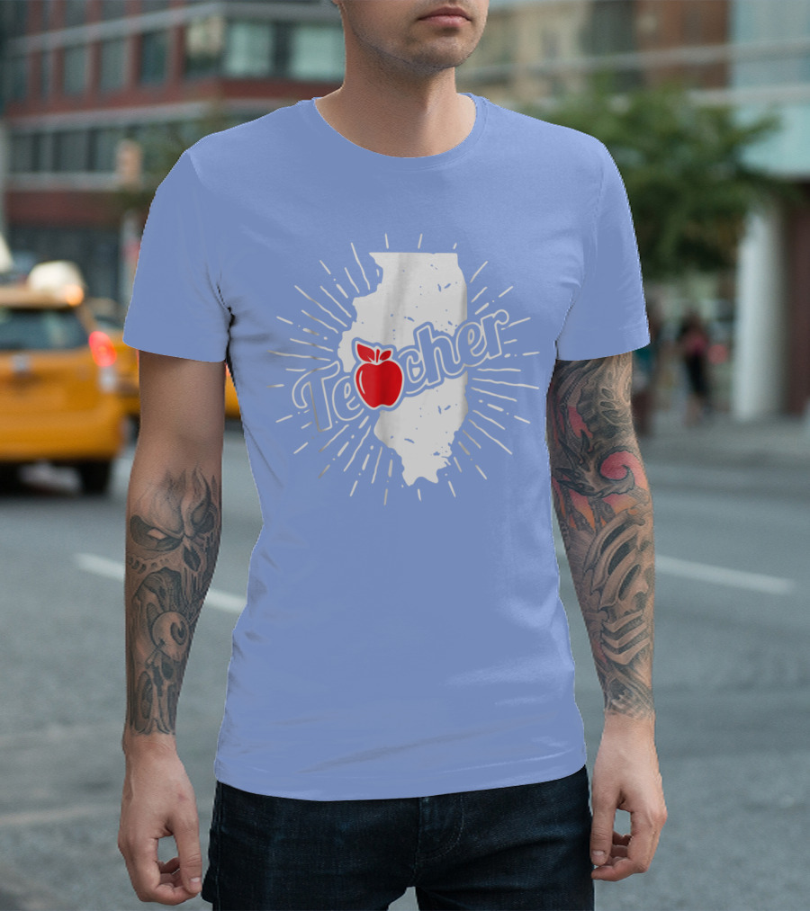 Illinois Teacher Apple Icon Home State Teaching T-Shirt