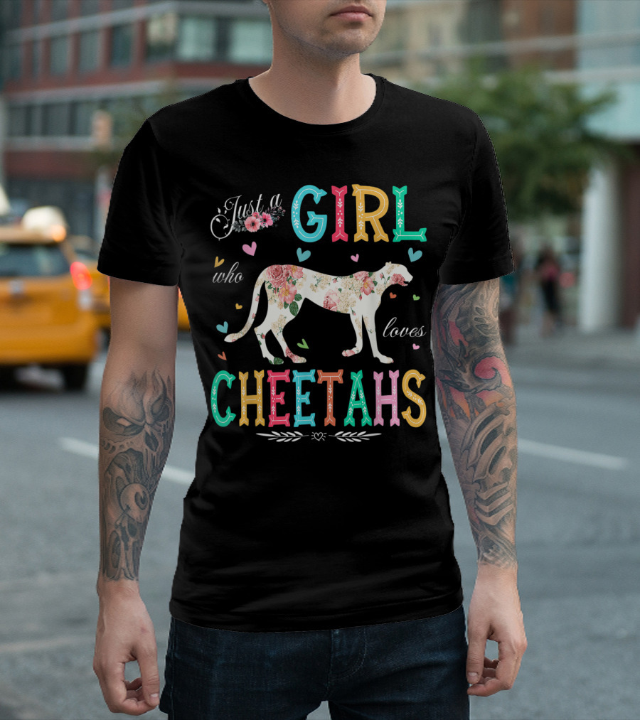 Just A Girl Who Loves Cheetahs Floral Heart T-Shirt