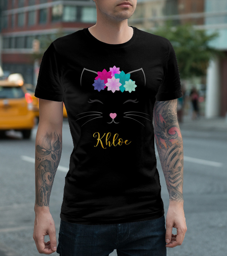 Khloe Personalized Kitty Cat Floral Crown T-Shirt