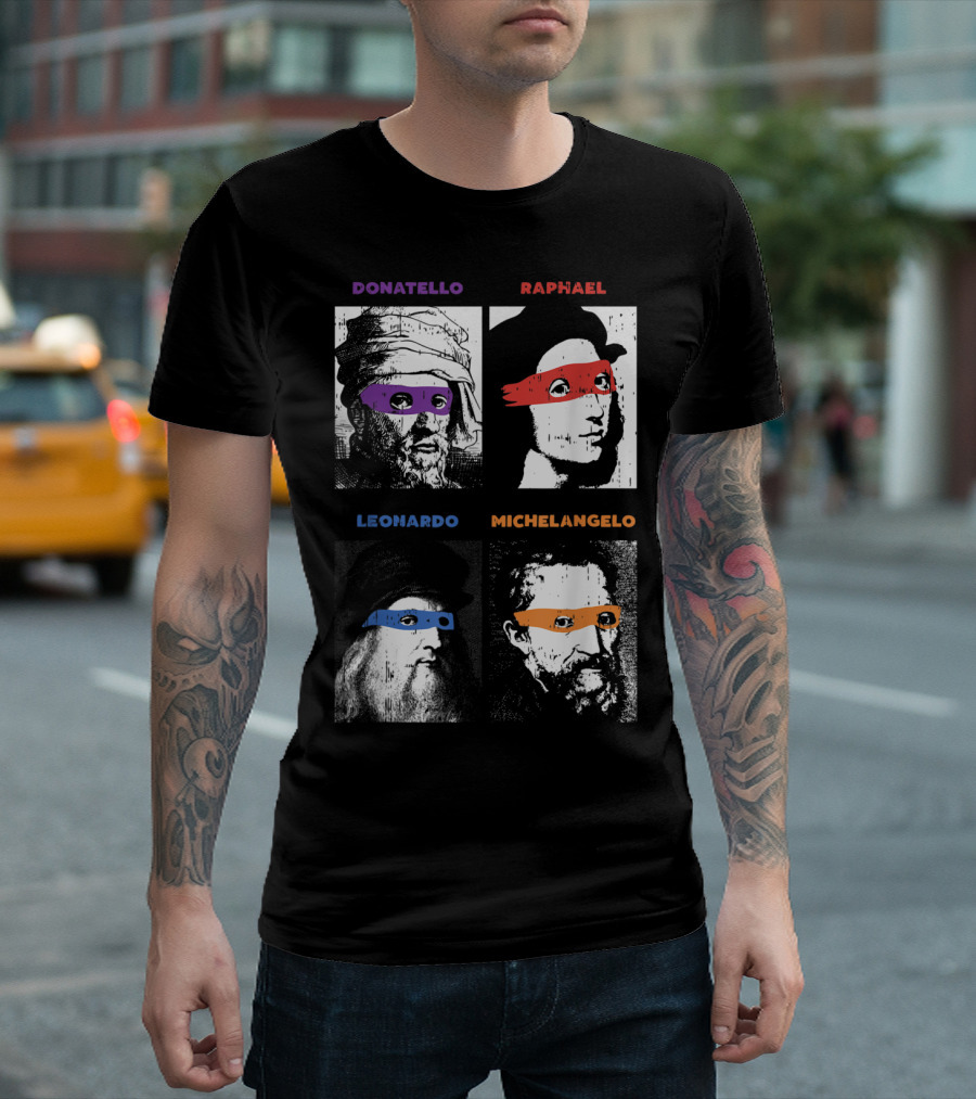 Donatello Raphael Leonardo Michelangelo Renaissance Ninja Masks Pop Humor T-Shirt