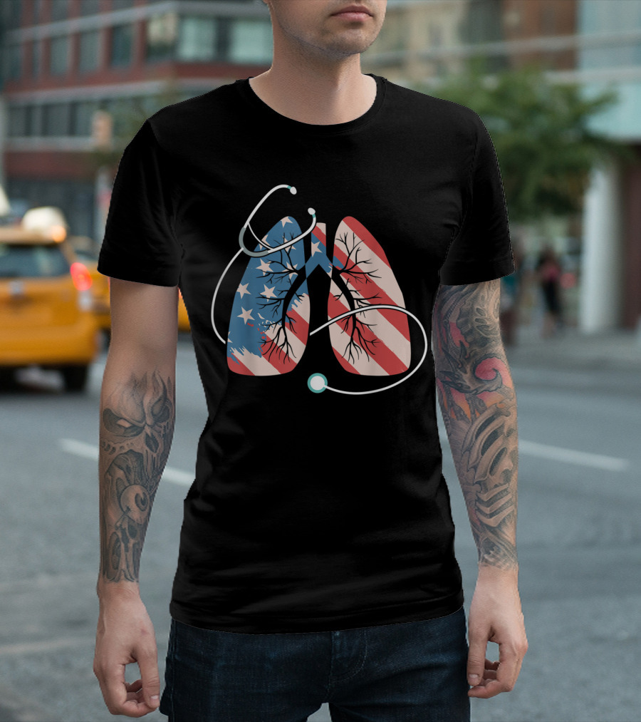 Respiratory Therapy Stethoscope American Flag Lungs Patriotic T-Shirt