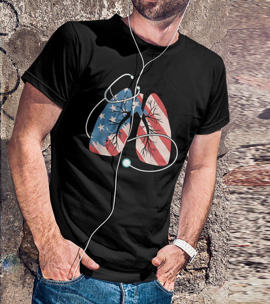 Respiratory Therapy Stethoscope American Flag Lungs Patriotic T-Shirt