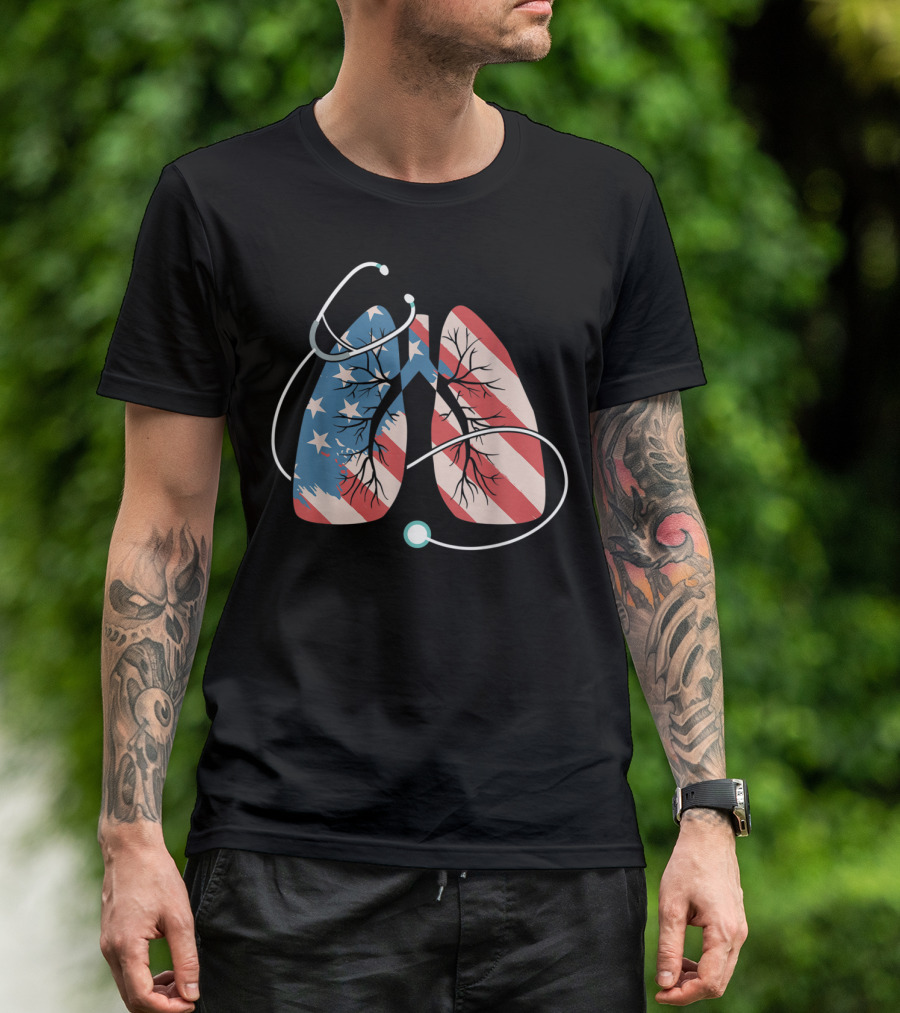 Respiratory Therapy Stethoscope American Flag Lungs Patriotic T-Shirt