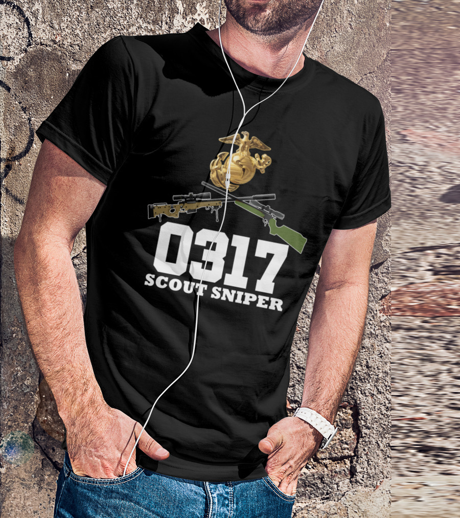 0317 Scout Sniper USMC Military Veteran Rifle Insignia T-Shirt
