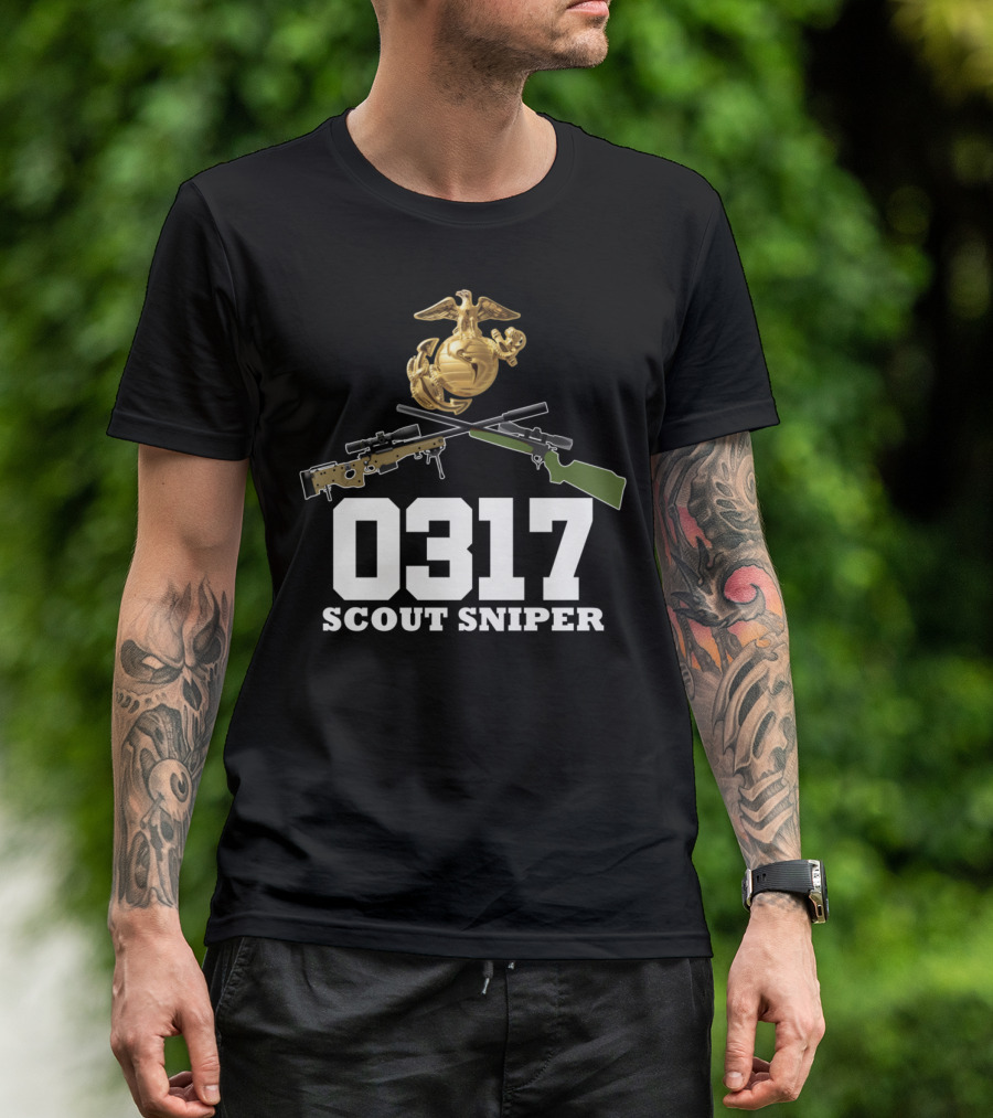 0317 Scout Sniper USMC Military Veteran Rifle Insignia T-Shirt