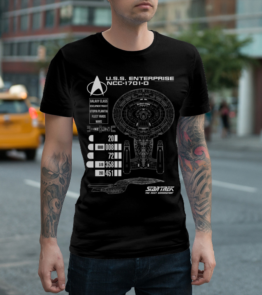 U.S.S. Enterprise NCC-1701-D Galaxy Class Star Trek The Next Generation Chart and Schematic T-Shirt