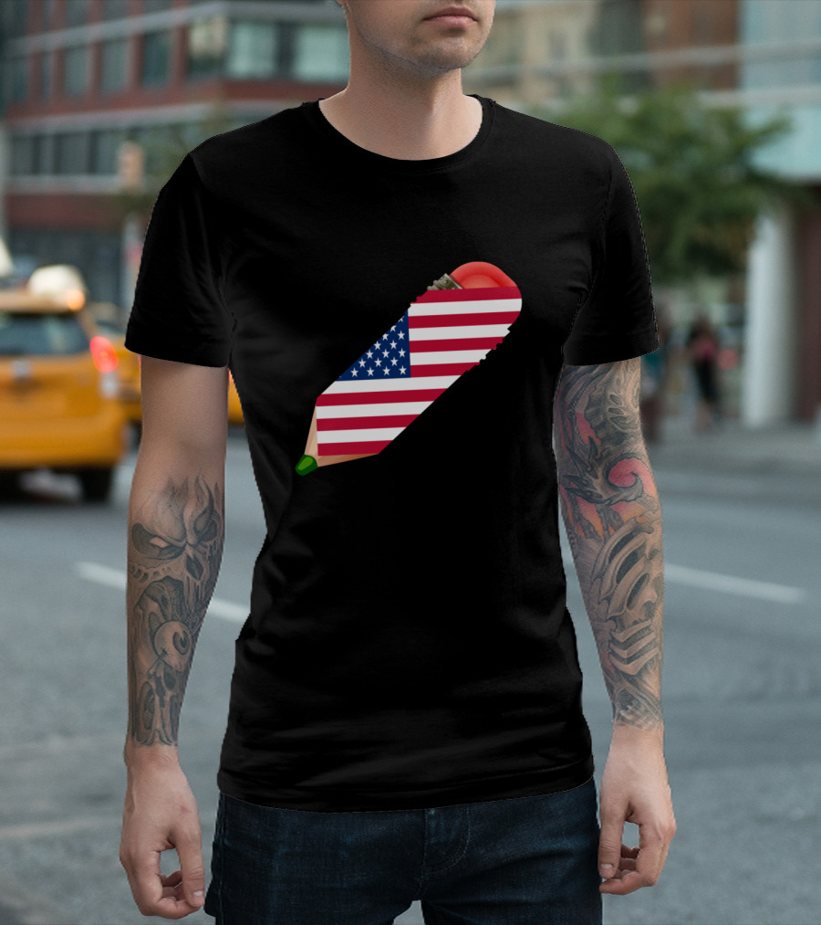 American Flag Pencil 4th of July for Teacher T-Shirt