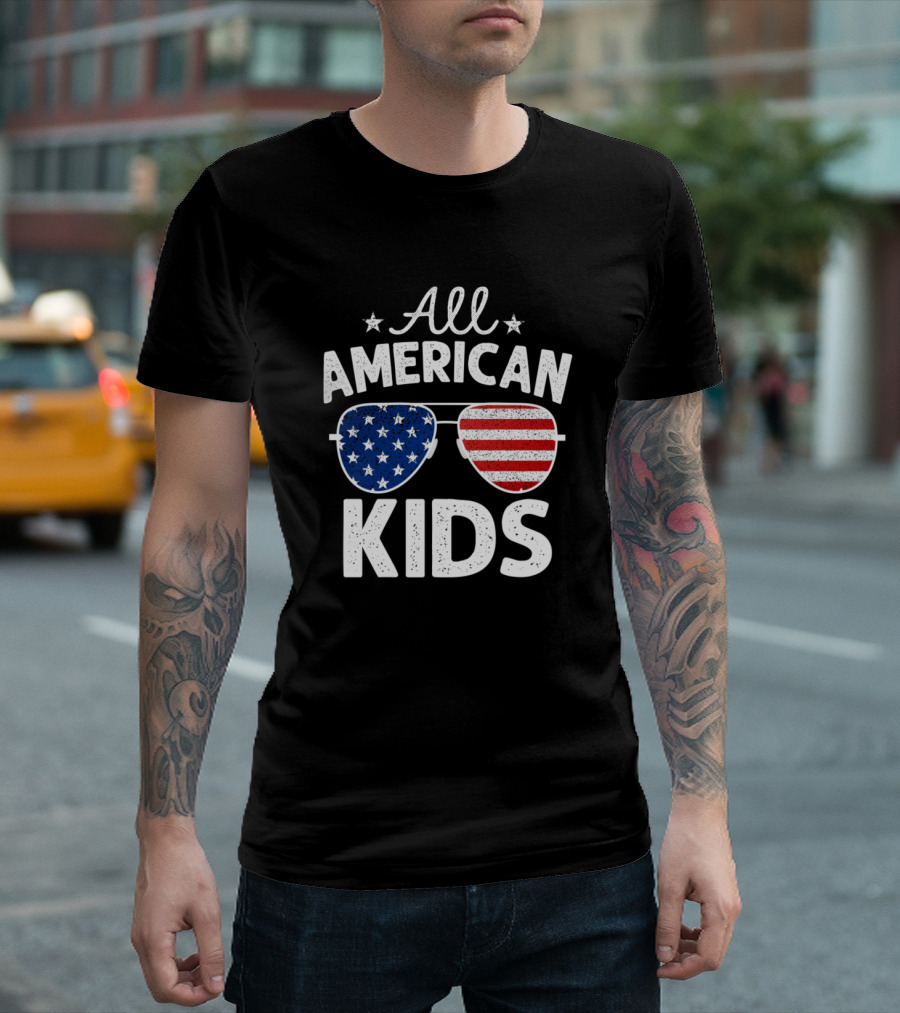 All American Kids USA Flag Sunglasses Patriotic 4th of July T-Shirt