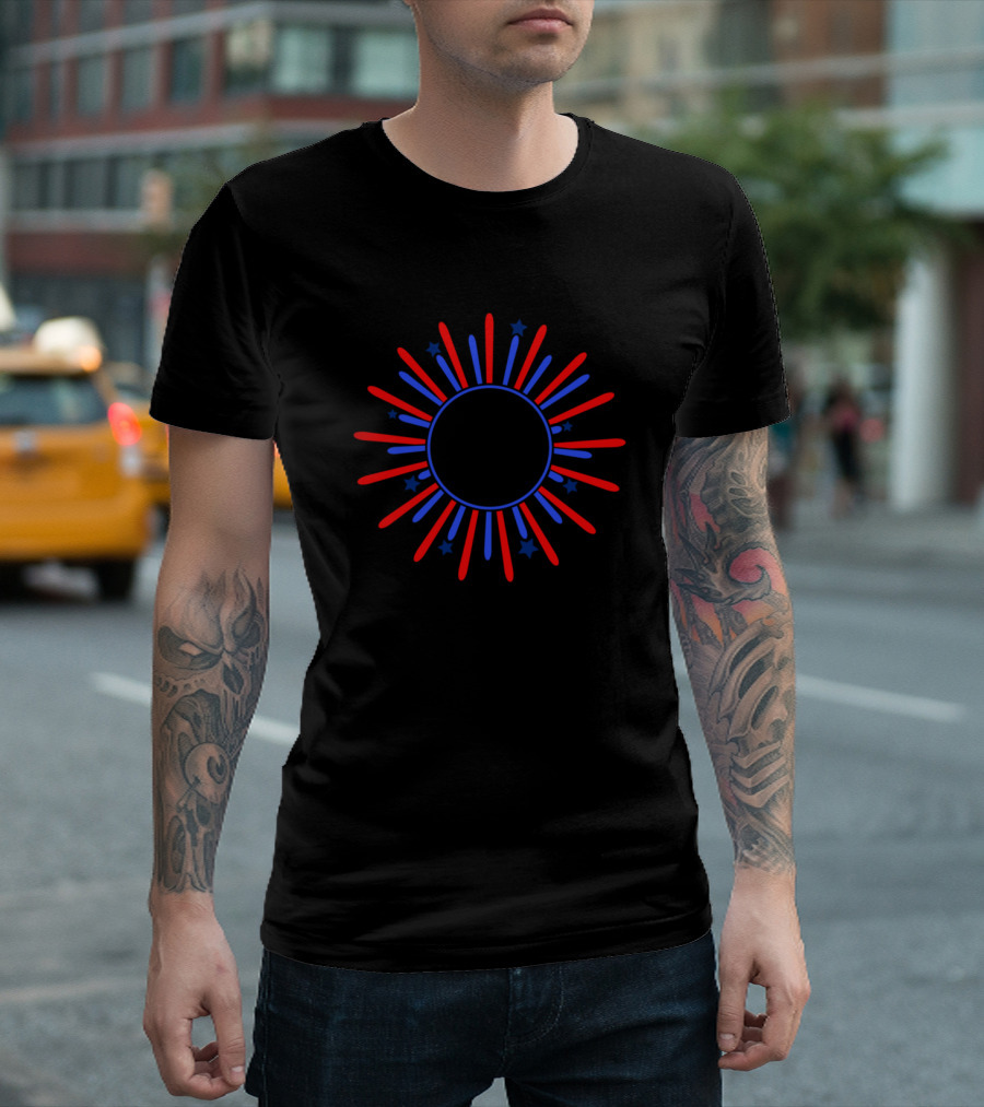 Firework Monogram Red White Blue Stars 4th of July T-Shirt
