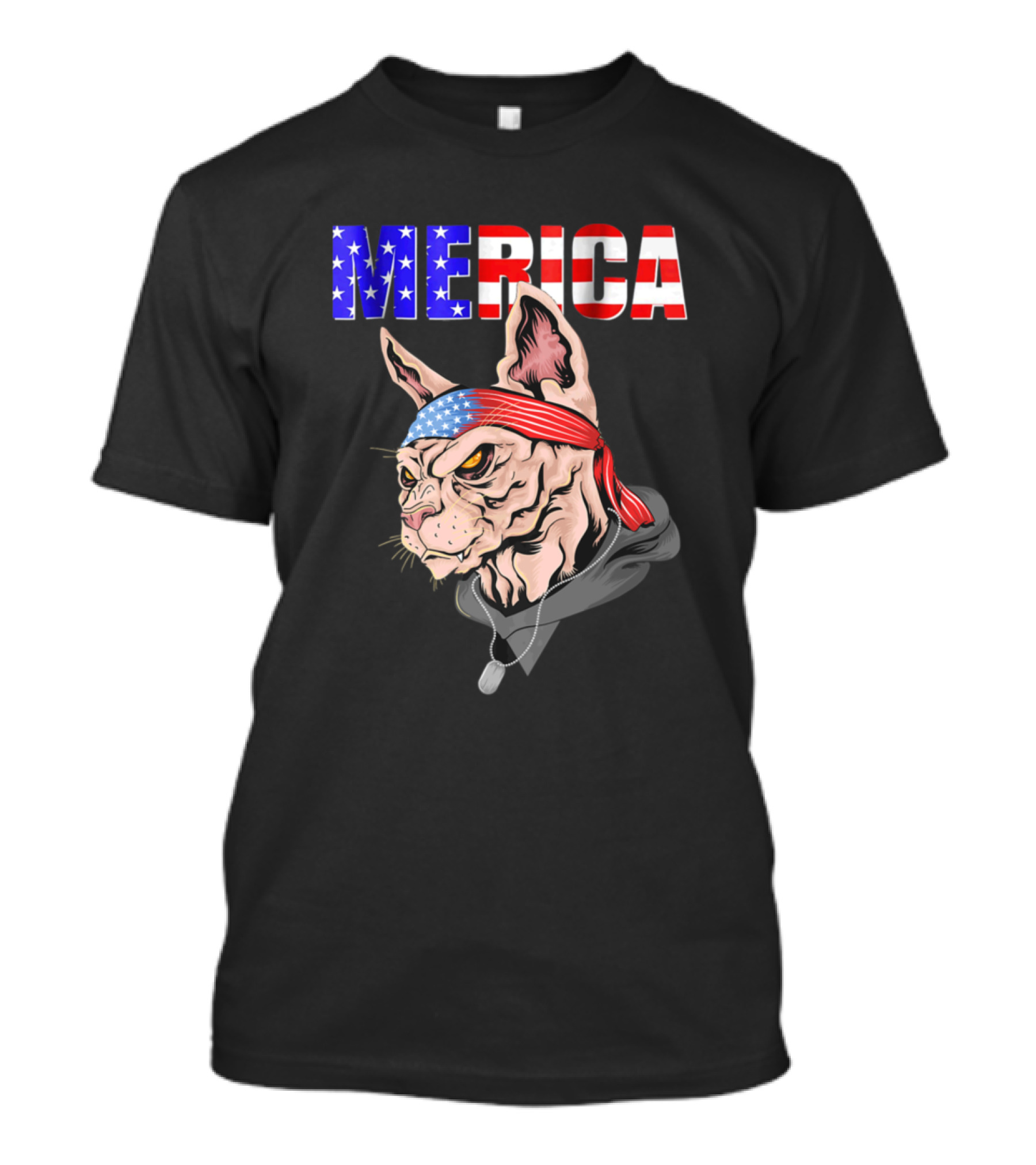 MERICA Cat Sphynx American Flag Bandana Dad Security T-Shirt