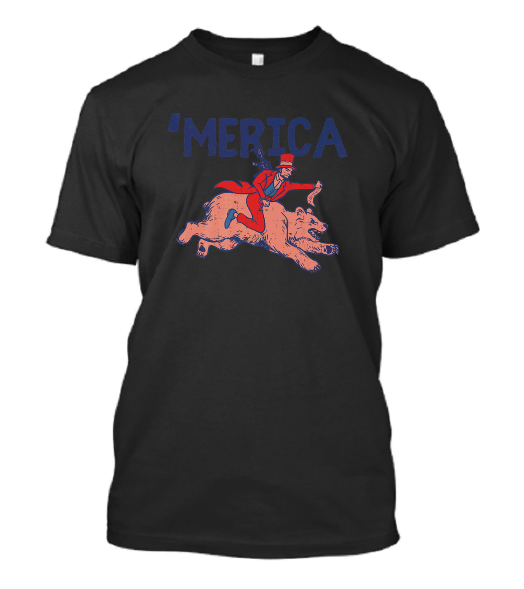 'Merica Funny US 4th Of July Uncle Sam Riding Bear T-Shirt
