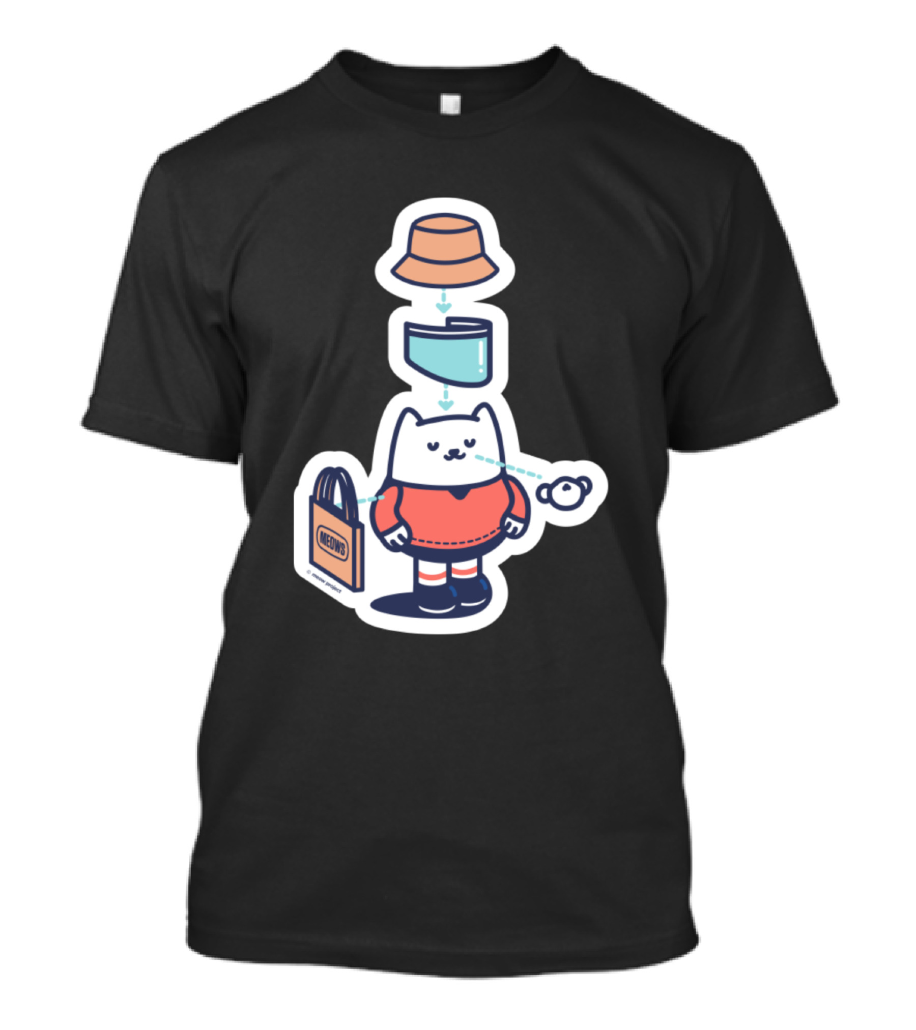 Red And Blue Bucket Hat Face Shield Cat With Meow Bag T-Shirt