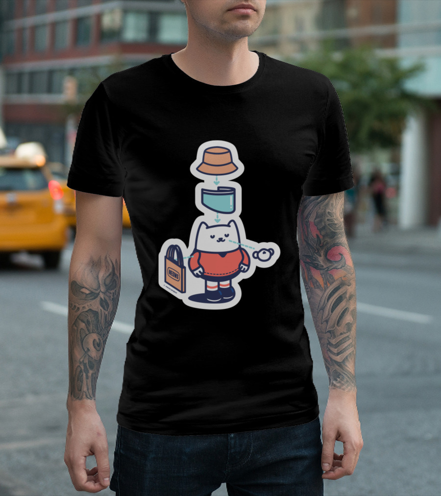 Red And Blue Bucket Hat Face Shield Cat With Meow Bag T-Shirt
