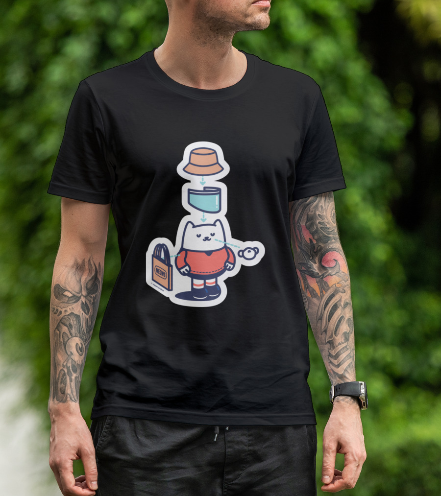 Red And Blue Bucket Hat Face Shield Cat With Meow Bag T-Shirt