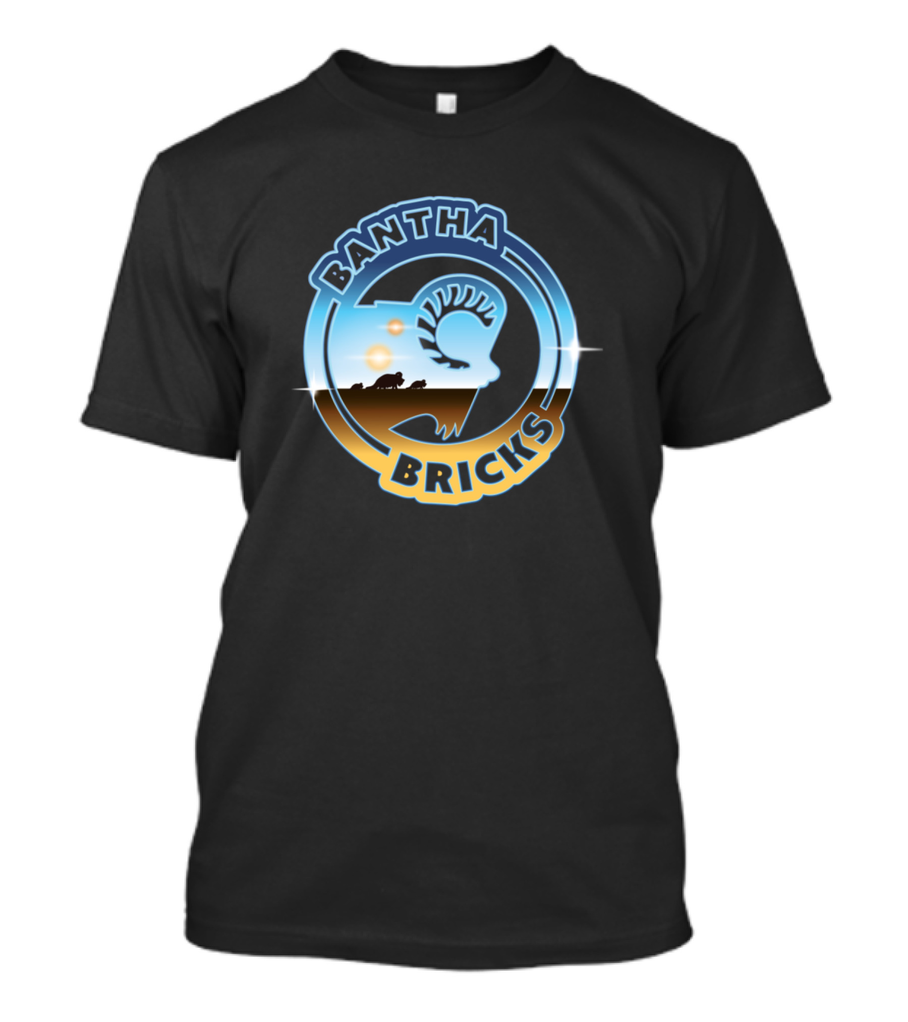 Bantha Bricks Silhouette Twin Suns Desert Scene T-Shirt