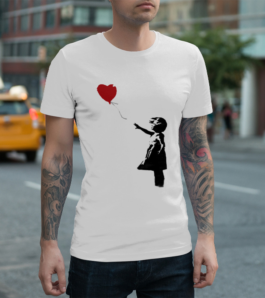 Banksy Girl with Red Heart Balloon Art Artwork Iconic Street Art Print Banksy Balloon Girl T-Shirt