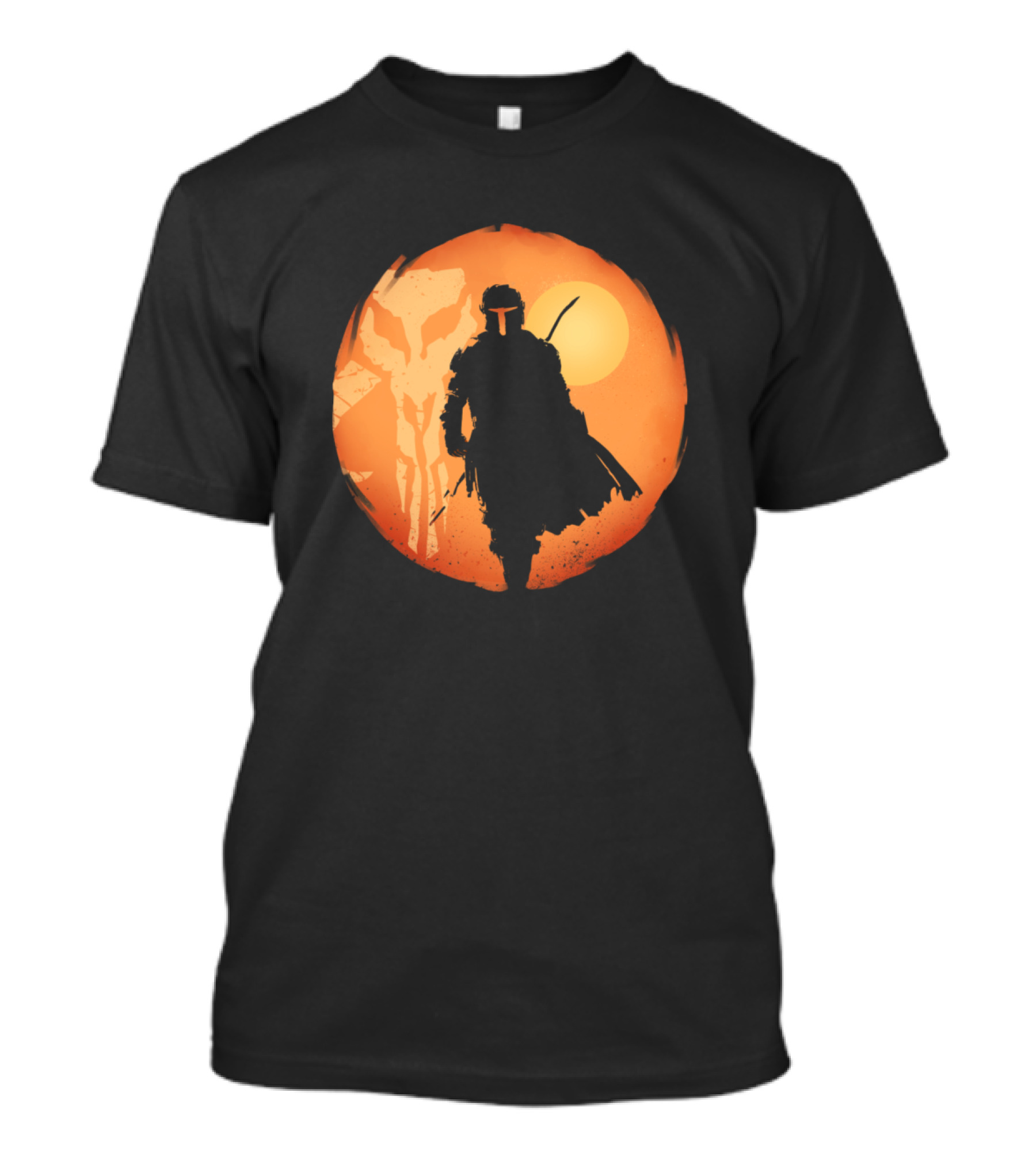 Bounty Hunter Mandalorian Silhouette With Mythosaur Skull Star Wars T-Shirt
