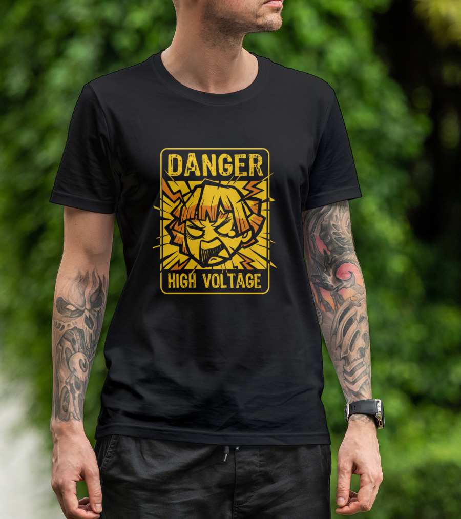 Danger High Voltage Anime Style Character Warning Sign T-Shirt