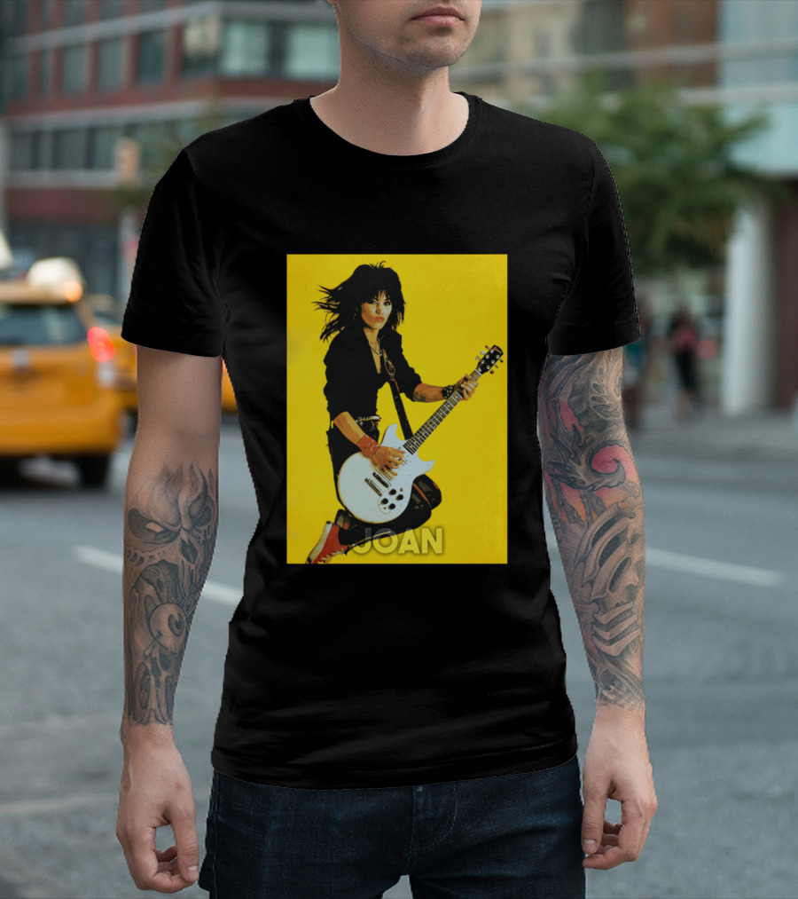Joan Guitar Rock Music Legend Yellow Background T-Shirt