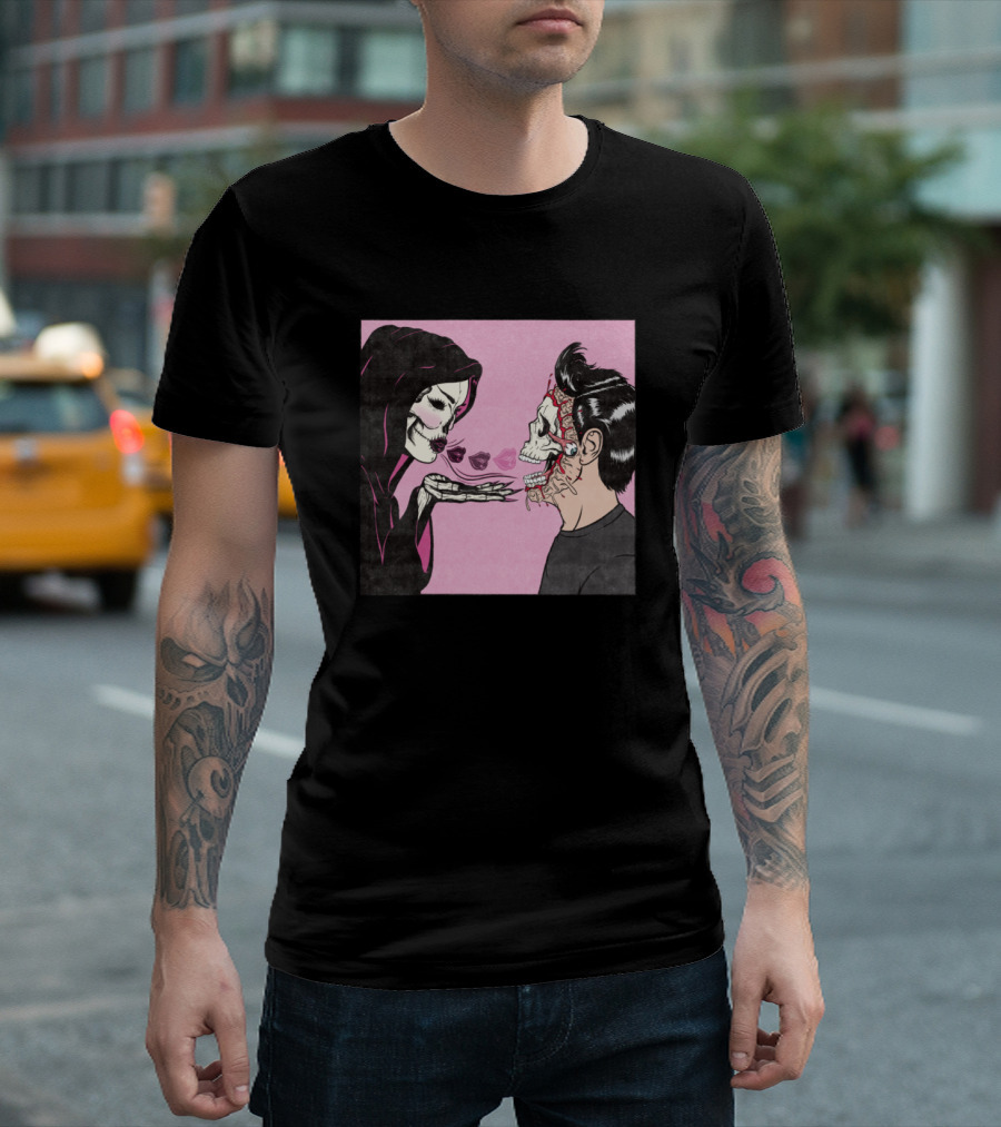 Kiss Of Death Grim Reaper Skeleton Lips Dark Humor T-Shirt
