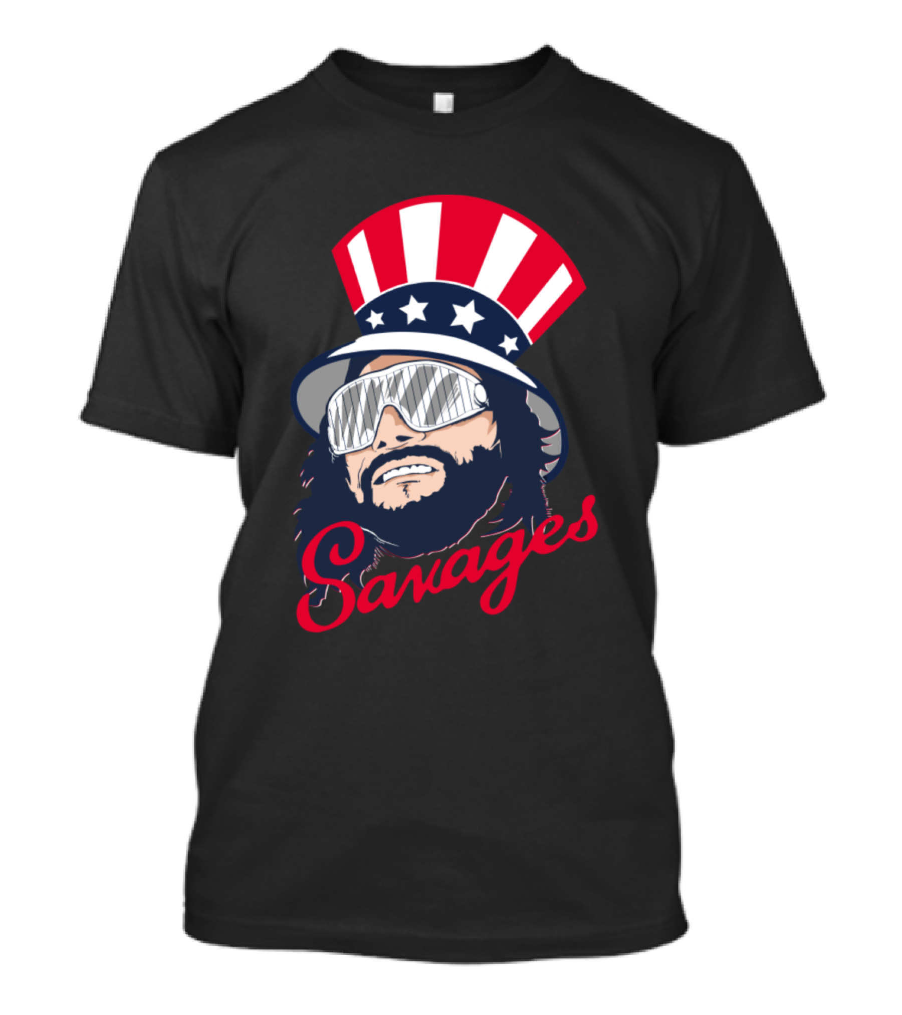 Savage Macho Man In Patriotic Hat With Star Stripes T-Shirt