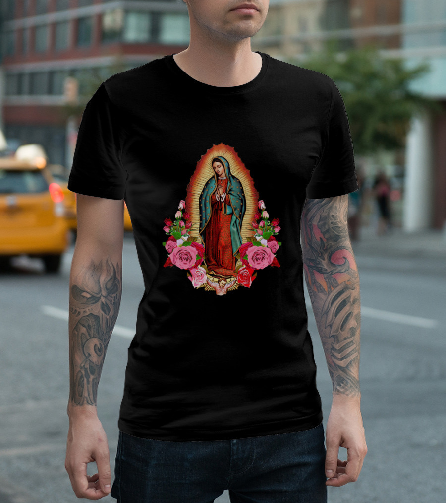 Our Lady Of Guadalupe Virgin Mary Surrounded By Roses T-Shirt
