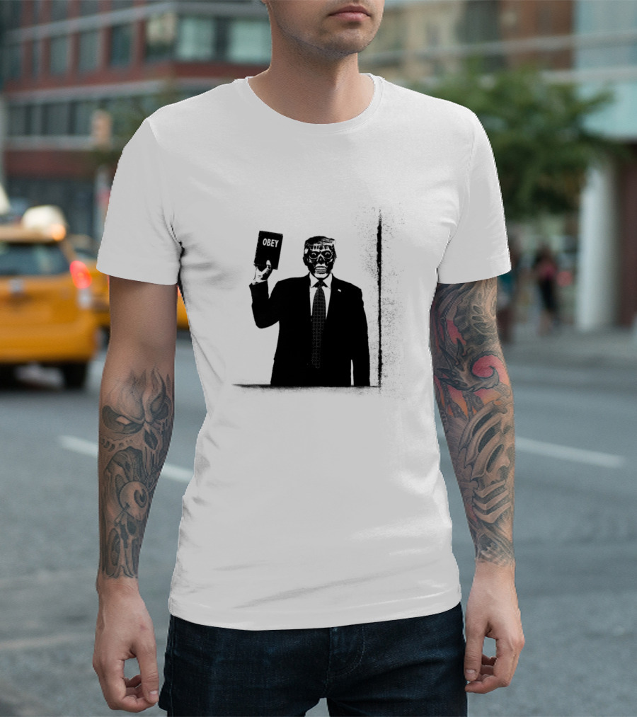 Obey Skull Face Holding Book Iconic Political T-Shirt