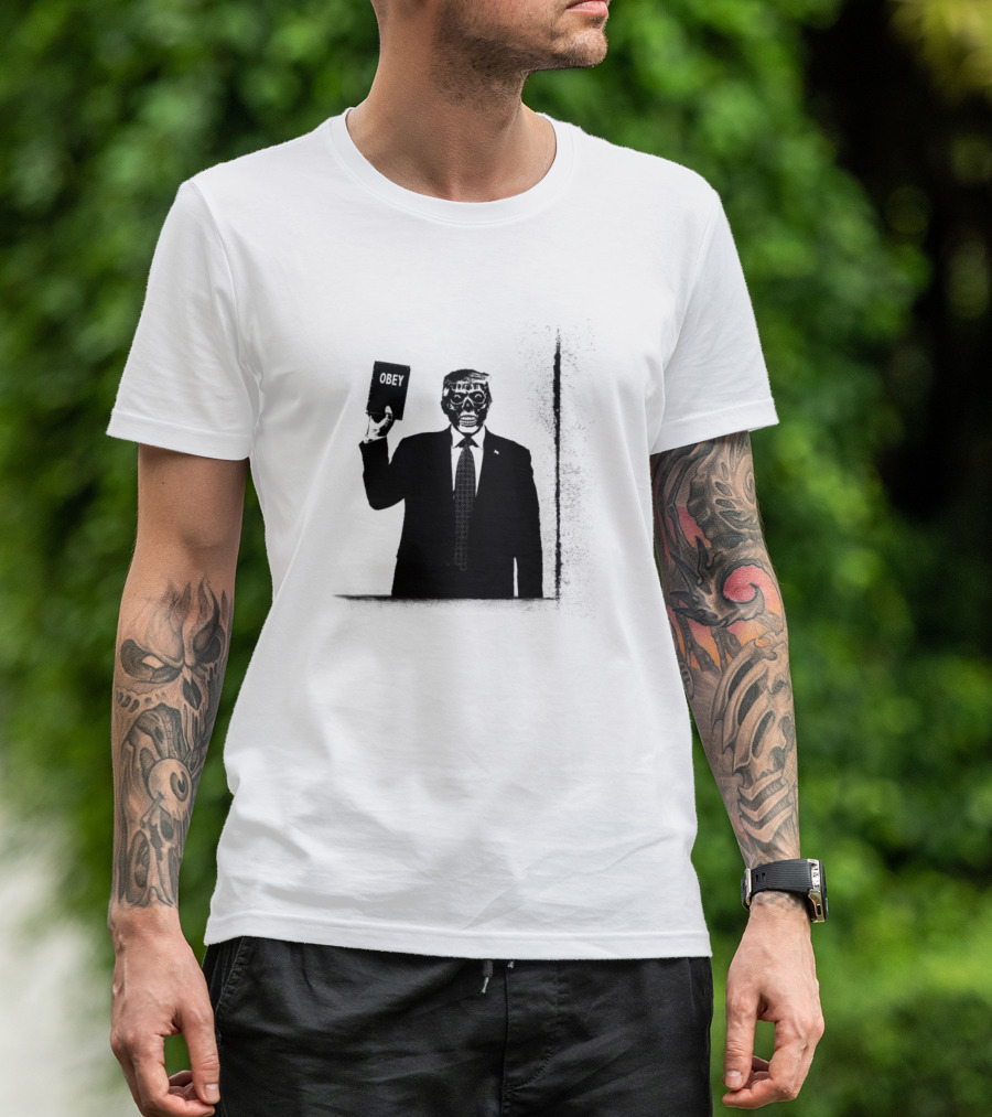 Obey Skull Face Holding Book Iconic Political T-Shirt