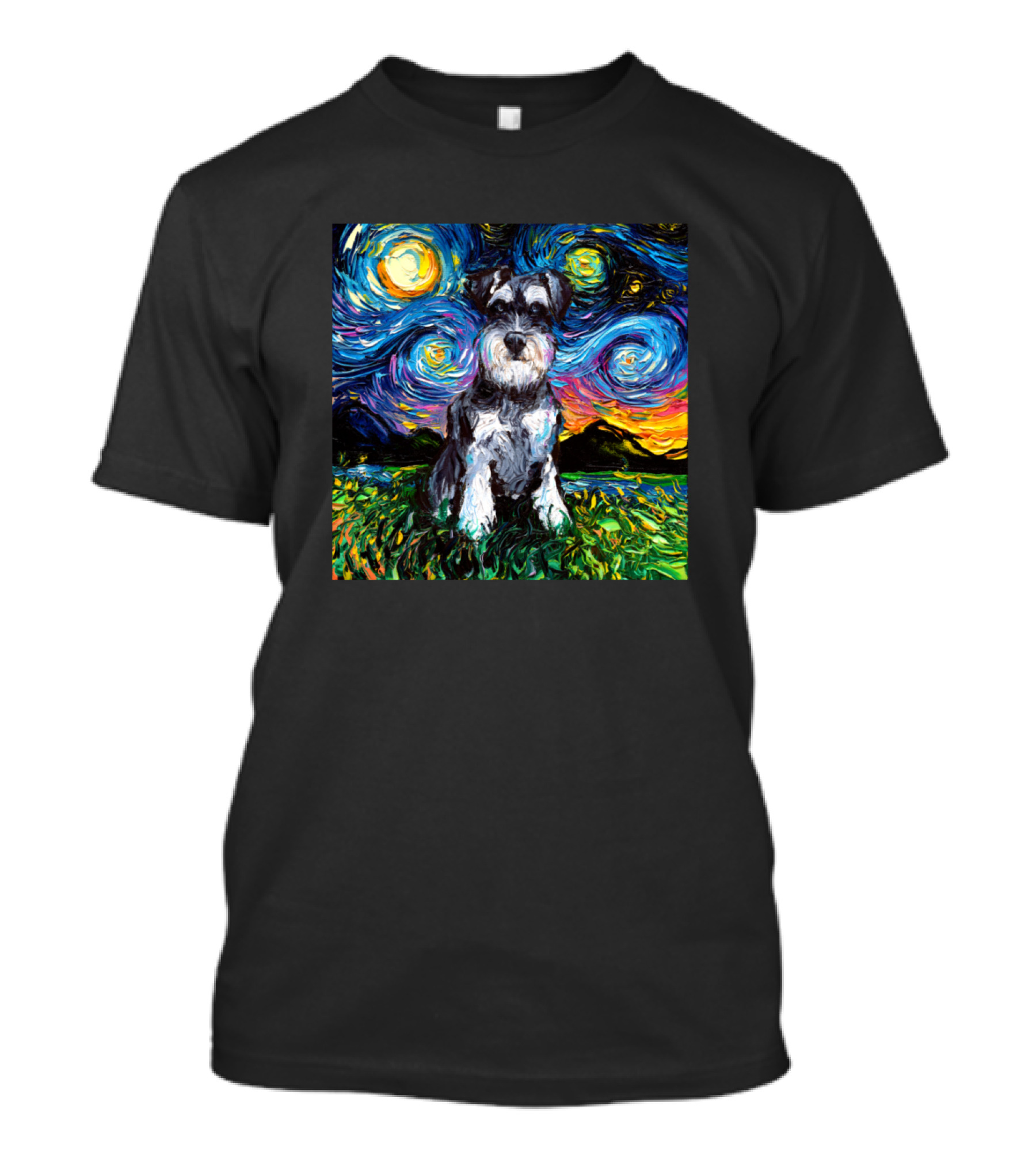 Schnauzer Starry Night Van Gogh T-Shirt
