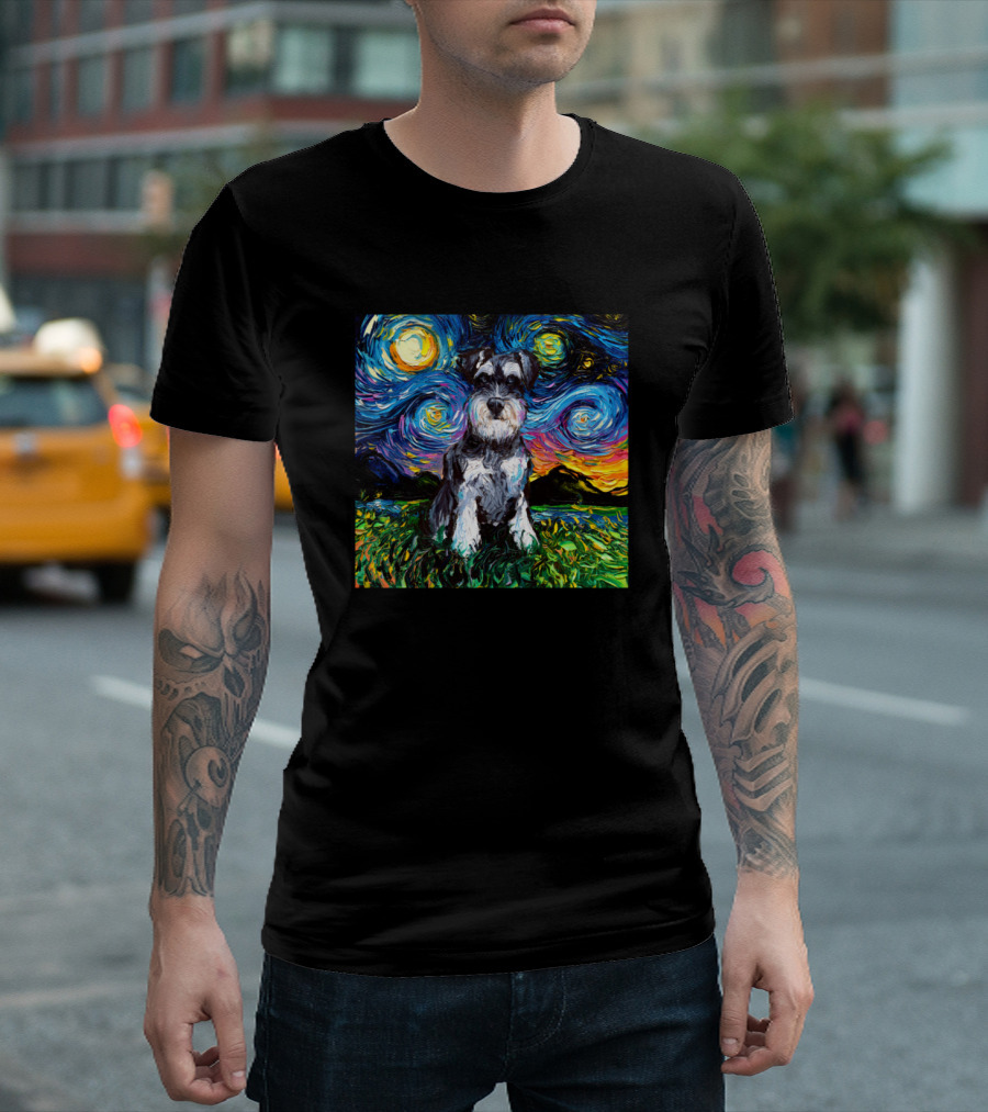 Schnauzer Starry Night Van Gogh T-Shirt
