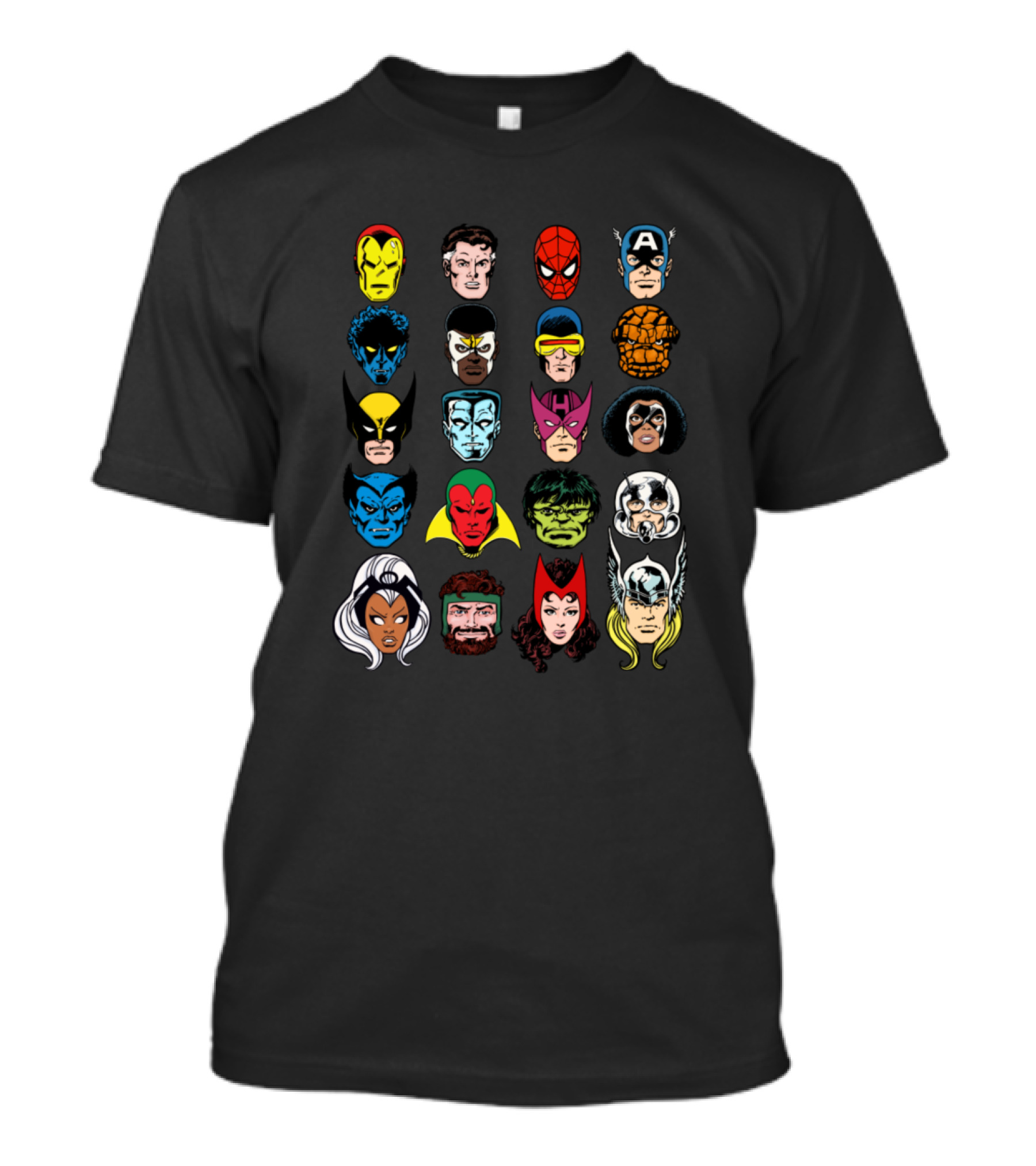 Xmen Fantastic Four Spider-Man Captain America Comic Superhero Heads T-Shirt