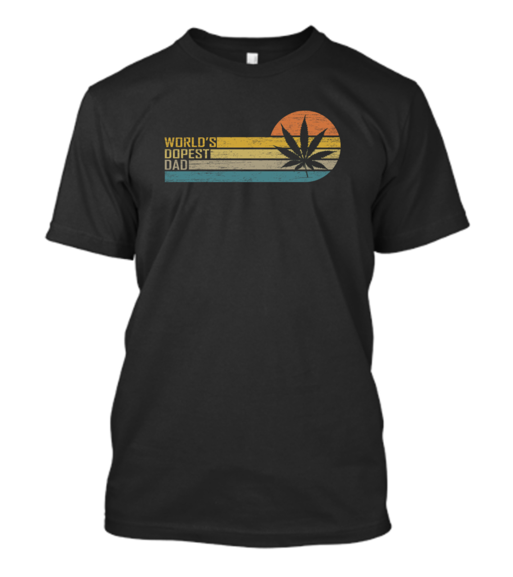 Worlds Dopest Dad Vintage Sunset Cannabis Leaf Retro Stripes T-Shirt
