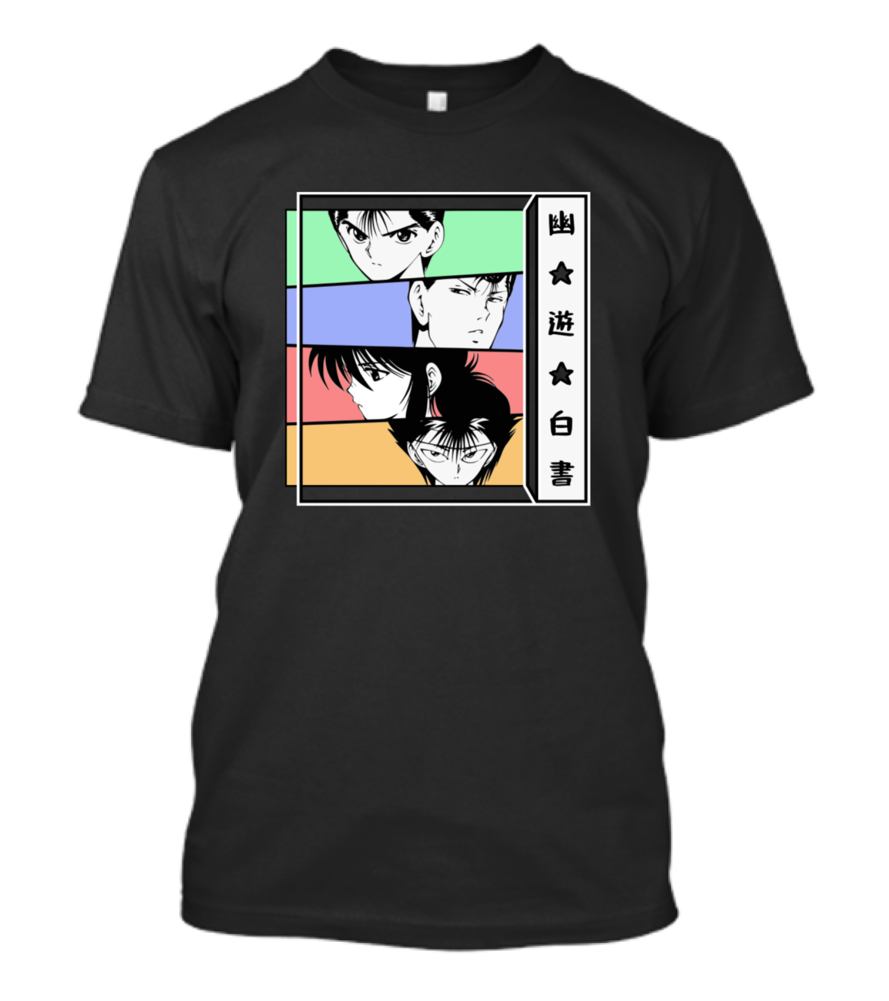 Yu Yu Hakusho Yusuke Kuwabara Kurama Hiei Anime Characters Retro Rainbow Panels T-Shirt