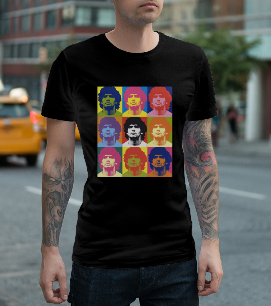 Warhol Maradona Pop Art Style Multicolored Portrait Grid T-Shirt