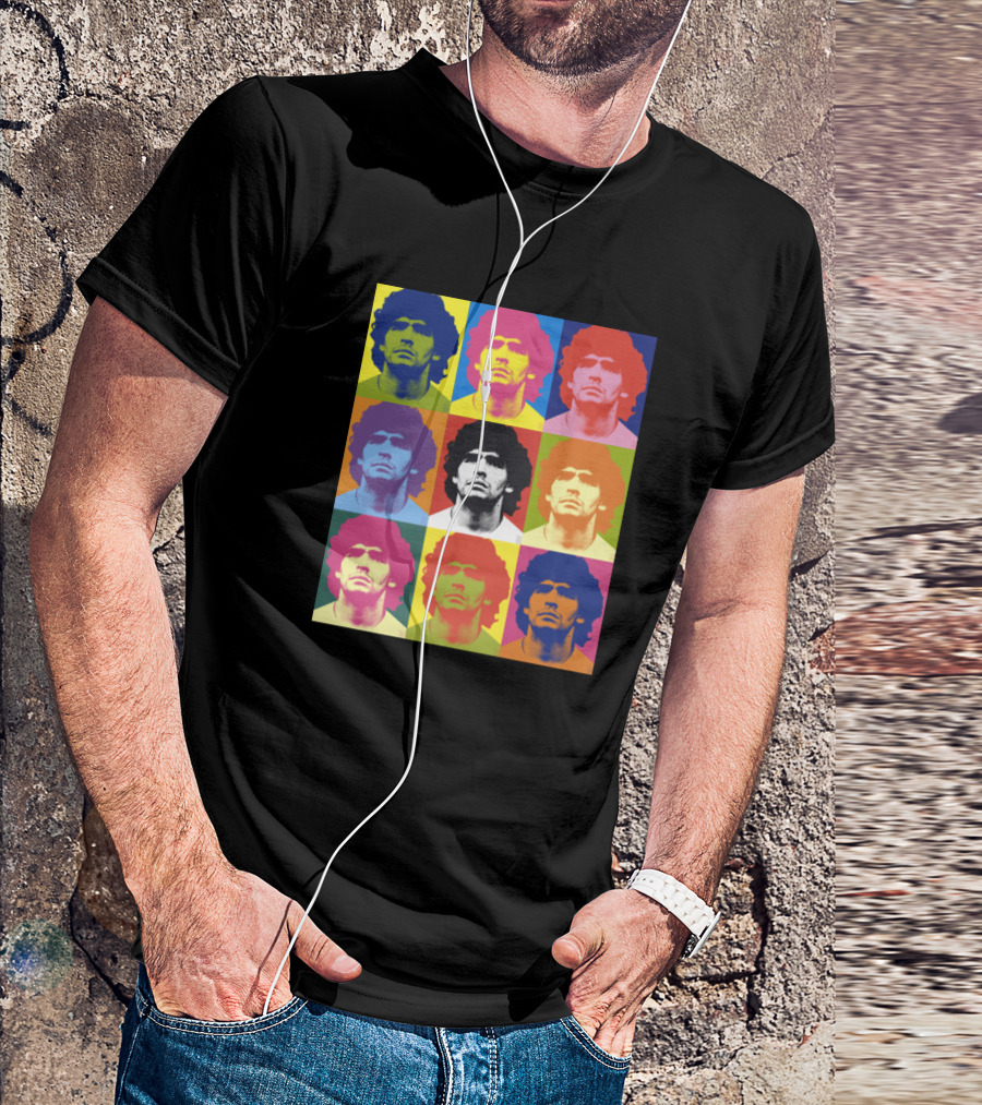 Warhol Maradona Pop Art Style Multicolored Portrait Grid T-Shirt