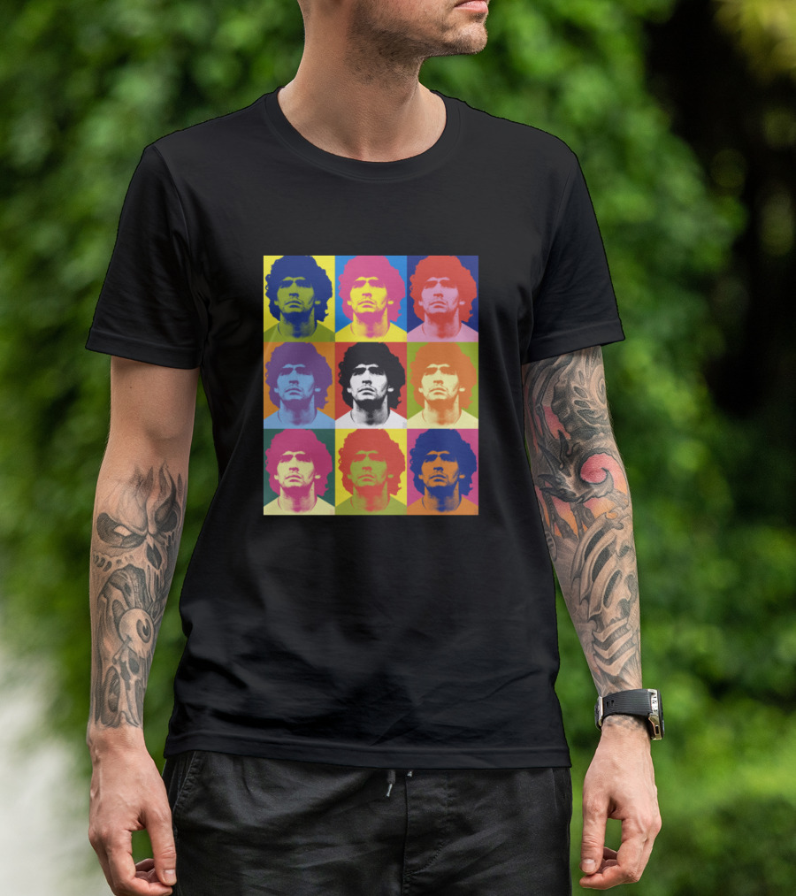 Warhol Maradona Pop Art Style Multicolored Portrait Grid T-Shirt