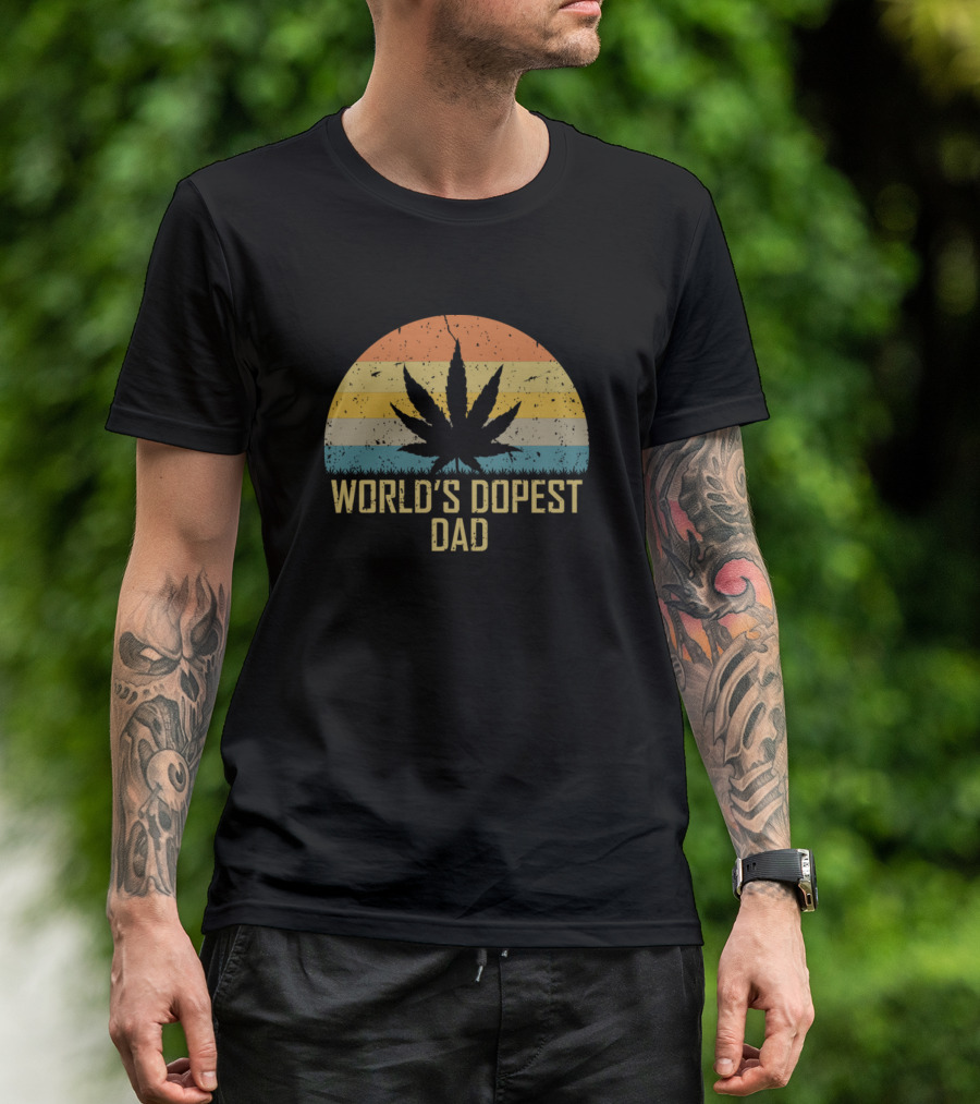 World's Dopest Dad Retro Leaf Sunset T-Shirt