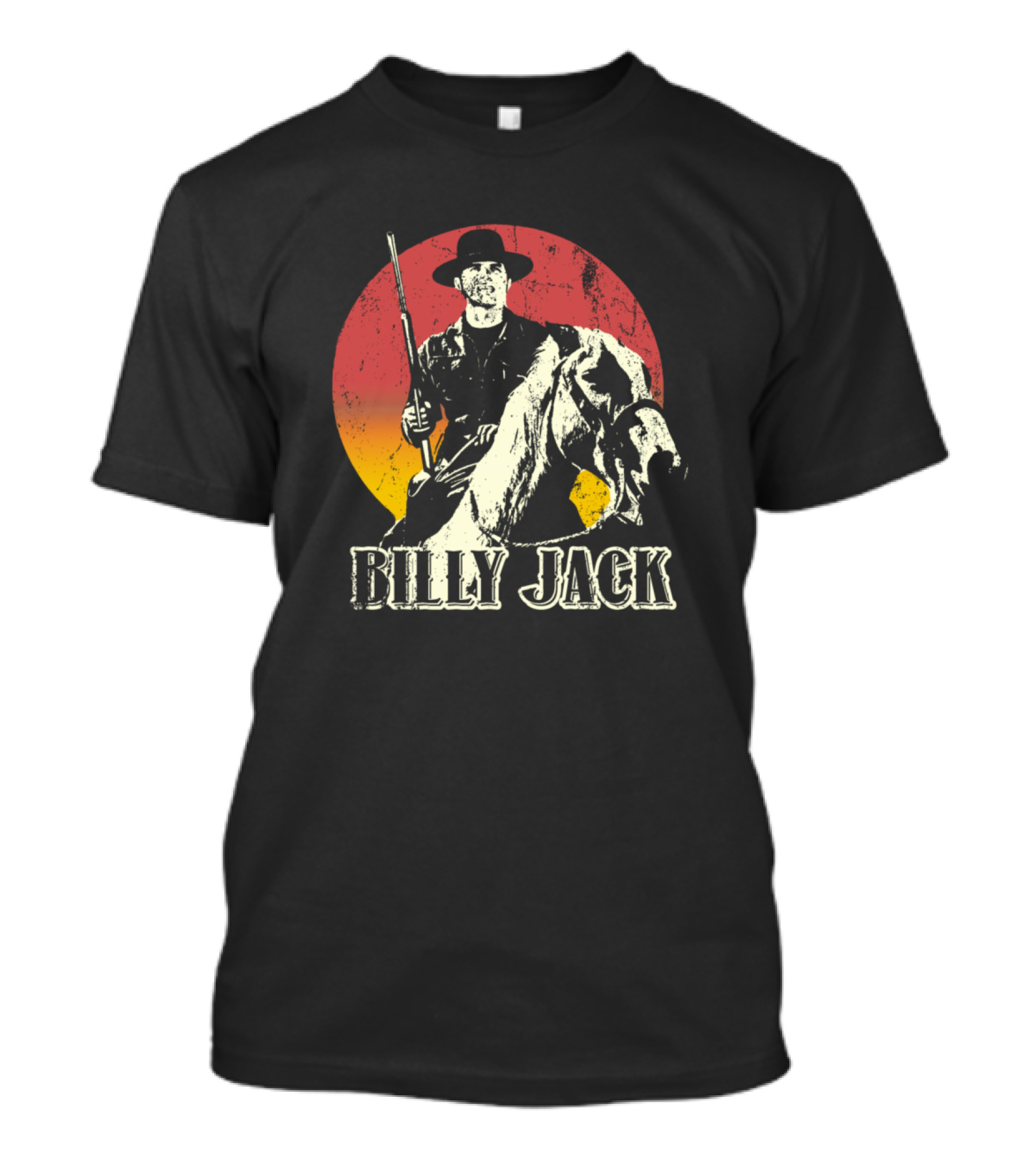 Billy Jack Vintage Style Cowboy On Horse Sunburst Background T-Shirt