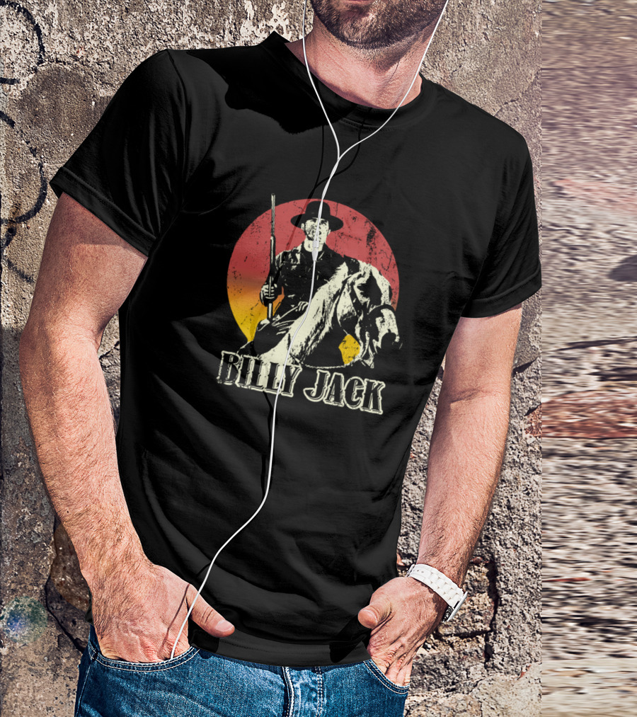Billy Jack Vintage Style Cowboy On Horse Sunburst Background T-Shirt