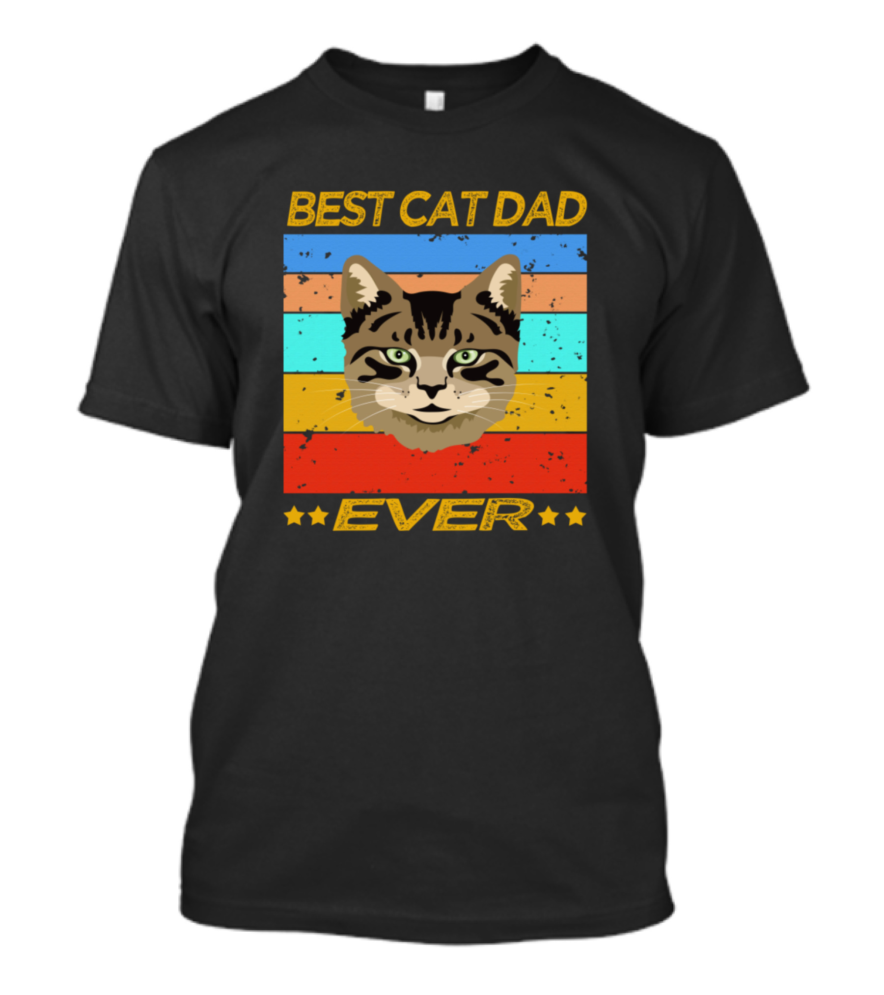 Best Cat Dad Ever Retro Stripes Cat Face T-Shirt