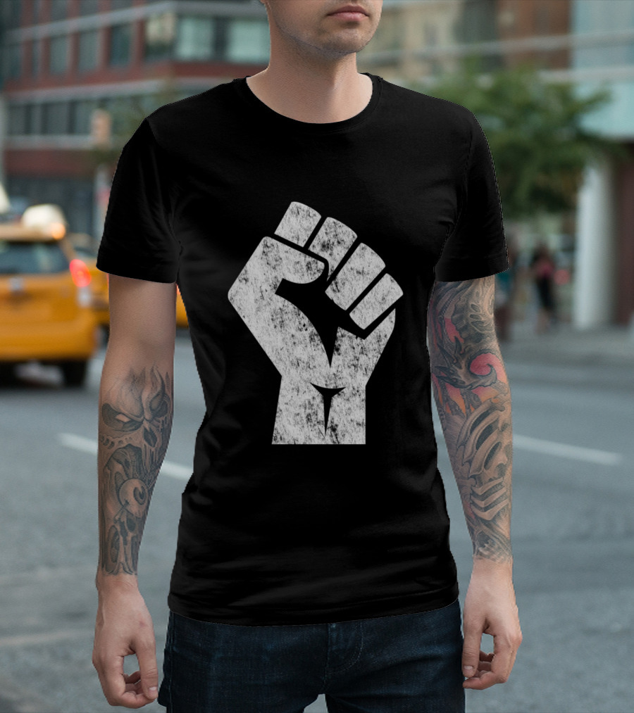 Big White Raised Fist Salute Of Unity Symbol Of Strength And Solidarity T-Shirt