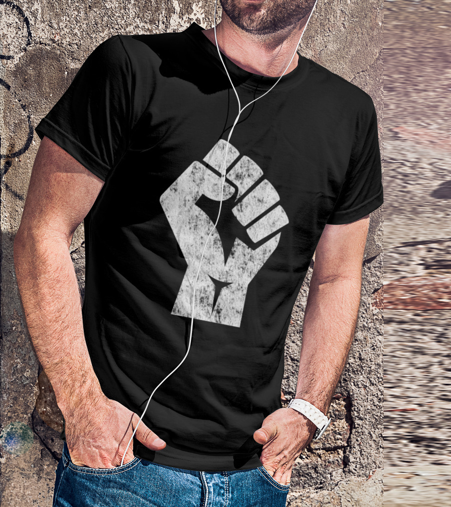 Big White Raised Fist Salute Of Unity Symbol Of Strength And Solidarity T-Shirt