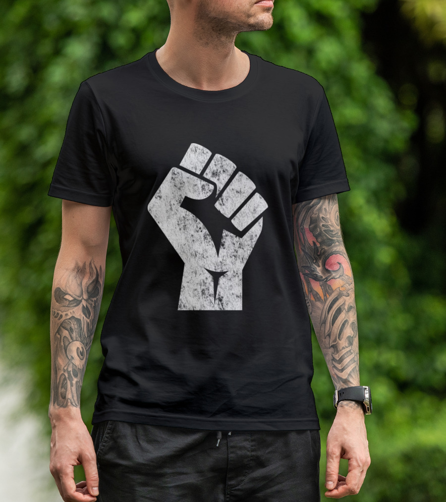 Big White Raised Fist Salute Of Unity Symbol Of Strength And Solidarity T-Shirt