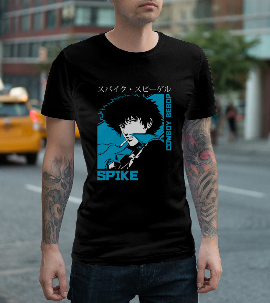 Cowboy Bebop Spike Spiegel Smoking Portrait Japanese Text T-Shirt