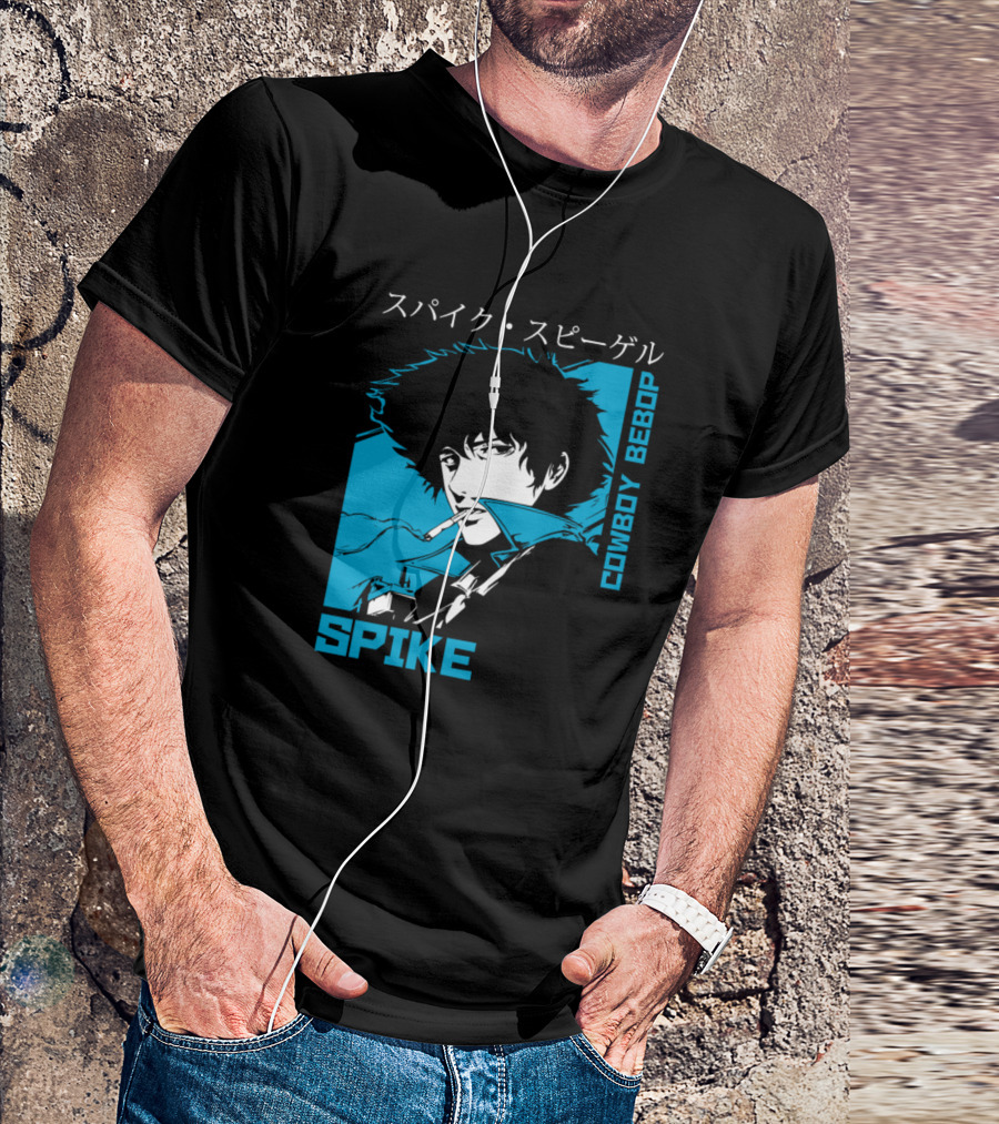 Cowboy Bebop Spike Spiegel Smoking Portrait Japanese Text T-Shirt