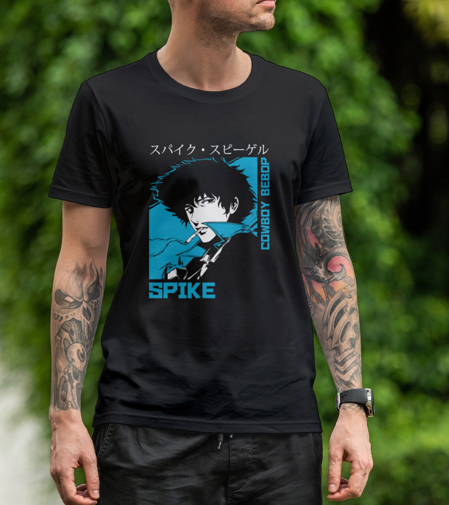Cowboy Bebop Spike Spiegel Smoking Portrait Japanese Text T-Shirt