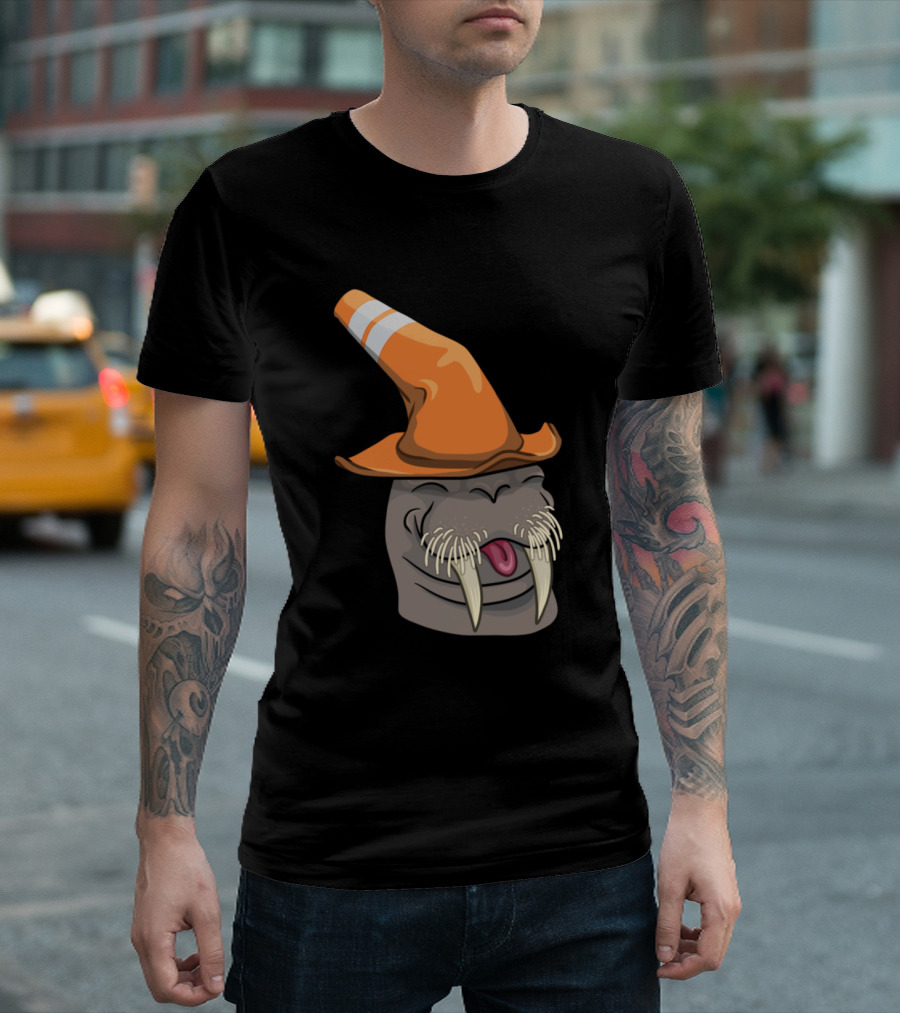 Conedopete Walrus Orange Traffic Cone Hat T-Shirt