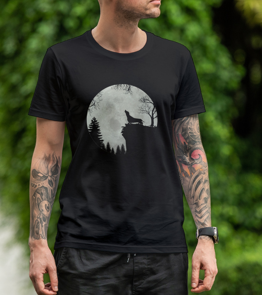 Dachshund Moon Silhouette Wiener Dog Cliff Sausage Pet T-Shirt
