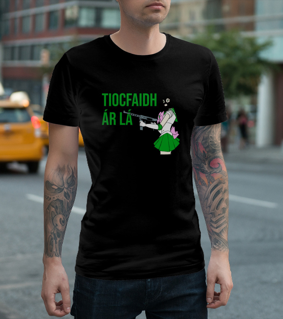 Tiocfaidh Ár Lá Balaclava Anime Character with Weapon T-Shirt