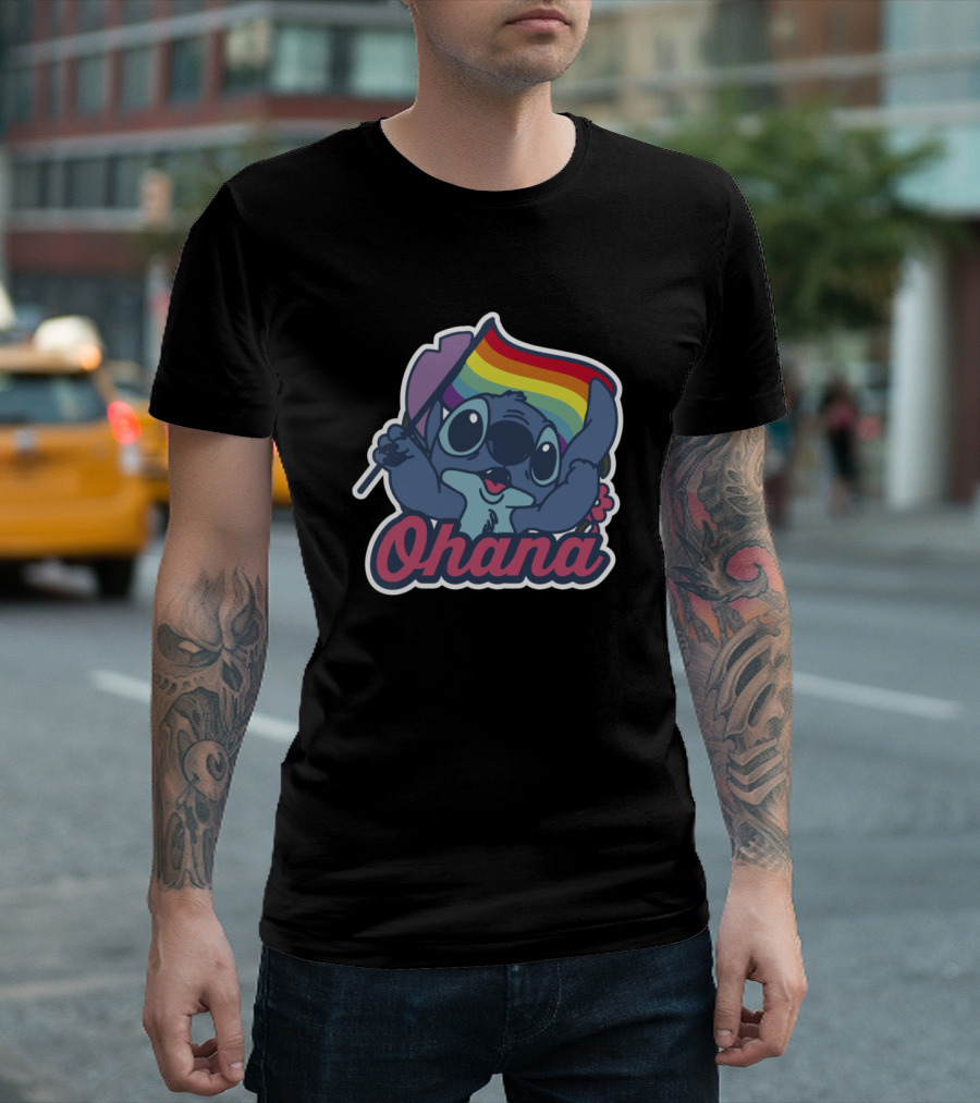 Ohana Rainbow Flag Stitch Pride T-Shirt